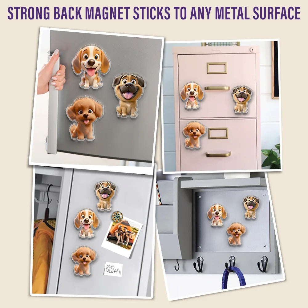 Pet Lovers, Cat Lovers, Dog Lovers - Cute 3D Effect Dog And Cat With Name - Personalized Acrylic Fridge Magnet