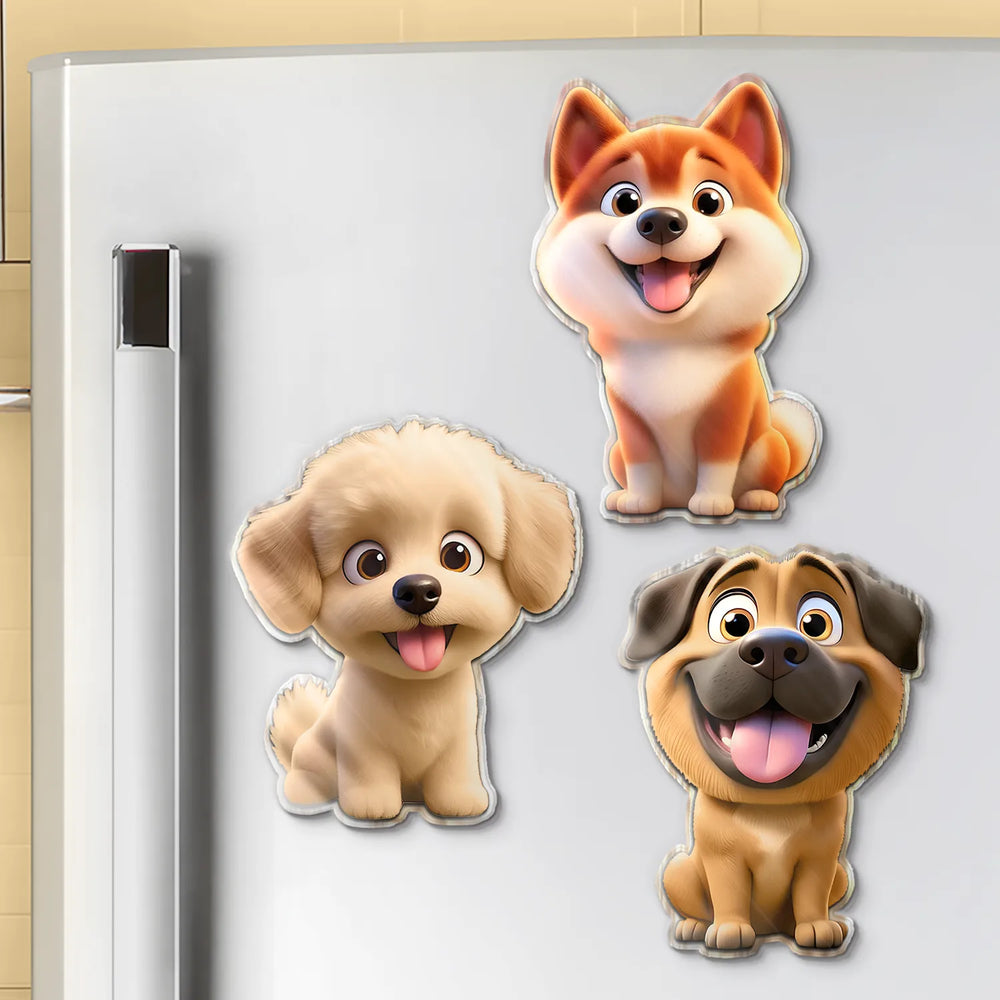Cute 3D Effect Pet With Name - Personalized Acrylic Fridge Magnet