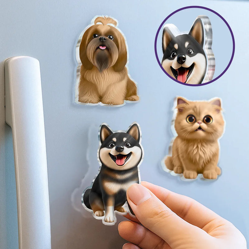 Pet Lovers, Pet Dad, Pet Mom, Pet Couple, Dog Lovers, Cat Lovers - Cute Dog And Cat 3D Effect With Name - Personalized Acrylic Fridge Magnet