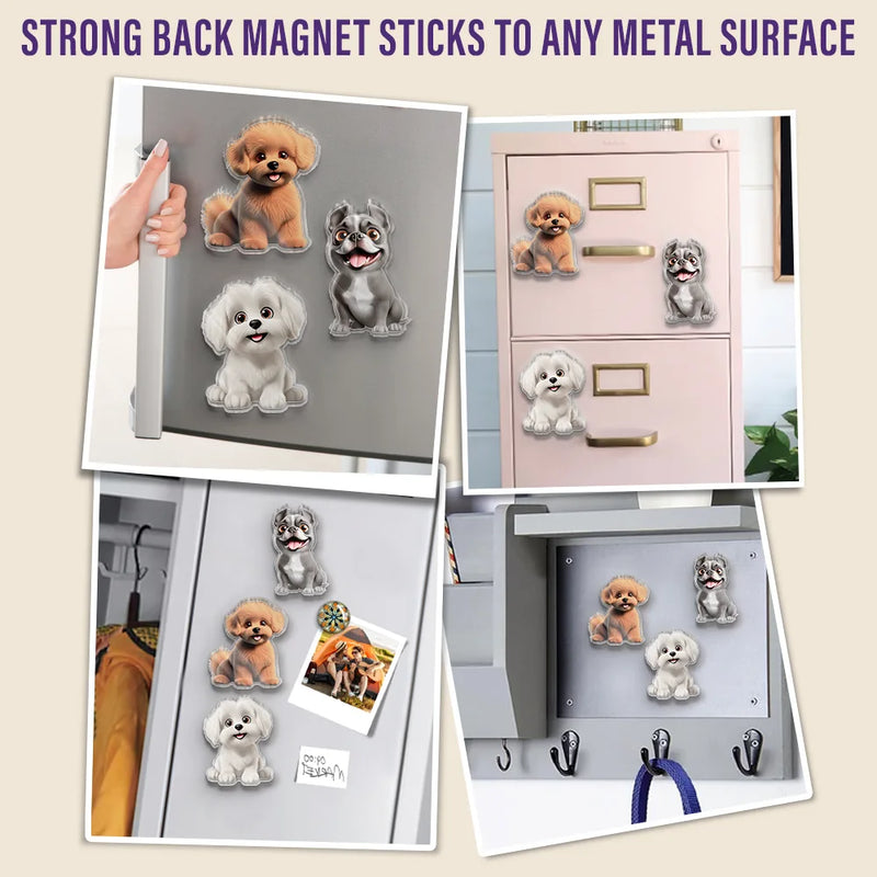 Pet Lovers, Pet Dad, Pet Mom, Pet Couple, Dog Lovers, Cat Lovers - Cute Dog And Cat 3D Effect With Name - Personalized Acrylic Fridge Magnet