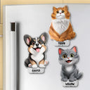 Pet Lovers, Pet Dad, Pet Mom, Pet Couple, Dog Lovers, Cat Lovers - Cute Dog And Cat 3D Effect With Name - Personalized Acrylic Fridge Magnet