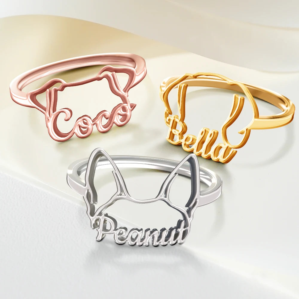 Cute Minimalist Dog Ears Jewelry For Dog Lovers Dog Mom - Personalized Pet Ears Name Ring