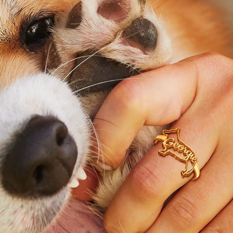 Dog Lovers,Dog Mom,Pet Lovers,Pet Mom,Love-Cute Minimalist Dog Shaped Jewelry For Dog Lovers Dog Mom - Personalized Pet Silhouette Name Ring