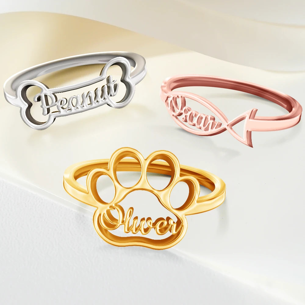 Cute Minimalist Jewelry For Dog Lovers Cat Lovers - Personalized Pet Silhouette Name Ring
