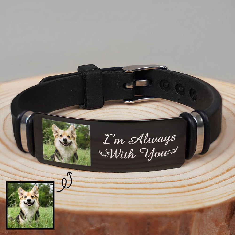 Custom Photo I'm Always With You Pet Memorial - Memorial Gift For Pet Lover, Dog Mom, Cat Dad - Personalized Engraved Bracelet