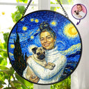 Custom Photo Starry Night Cat Mom Dog Mom Pet Lover - Personalized Stained Glass Window Hanging Suncatcher