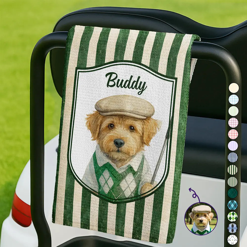 Custom Photo Realistic Watercolor Art Pet Portrait Vintage - Personalized Golf Towel