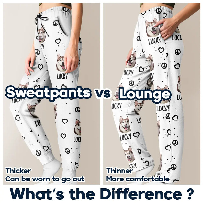 Pet Lovers, Dog Lovers, Cat Lovers - Custom Photo Peace Love Pet Face - Personalized Pajama Pants