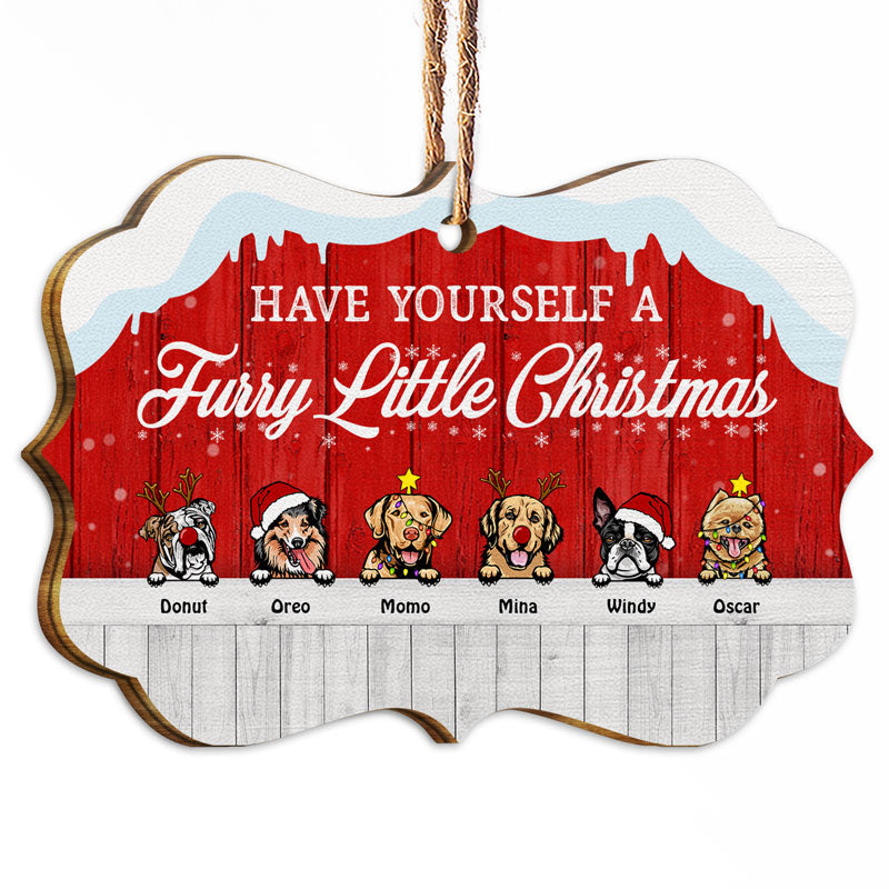 Furry Little Christmas Cat Dog - Personalized Custom Wooden Ornament