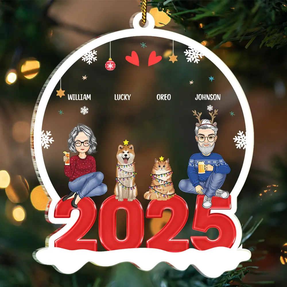 All Family With Pet - Christmas Gift For Family - Personalized Custom Shaped Acrylic Ornament