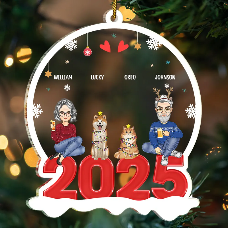 All Family With Pet - Christmas Gift For Family - Personalized Custom Shaped Acrylic Ornament