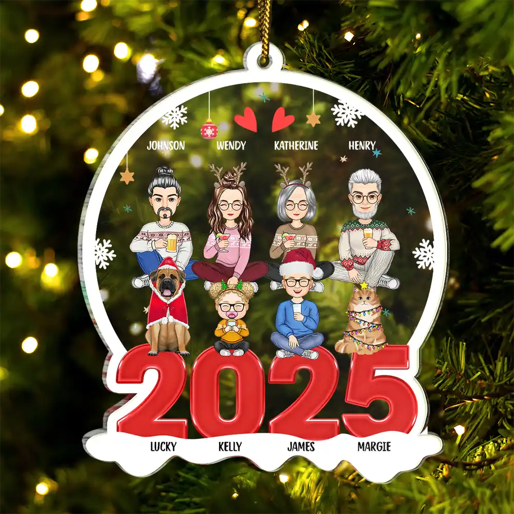 All Family With Pet - Christmas Gift For Family - Personalized Custom Shaped Acrylic Ornament
