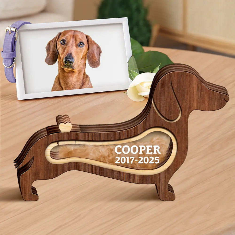 Dog Lovers,Dog Mom,Dog Dad,Pet Lovers,Pet Mom,Pet Dad,Memorial,Sad-Dachshund Dog Memorial Shadowbox Fur Keepsake - Personalized Pet Shaped Wooden Keepsake