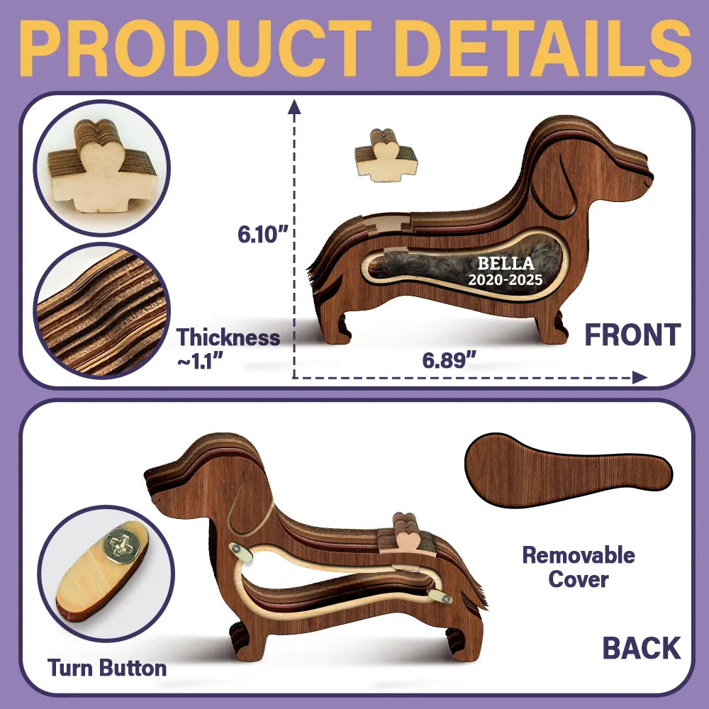 Dog Lovers,Dog Mom,Dog Dad,Pet Lovers,Pet Mom,Pet Dad,Memorial,Sad-Dachshund Dog Memorial Shadowbox Fur Keepsake - Personalized Pet Shaped Wooden Keepsake