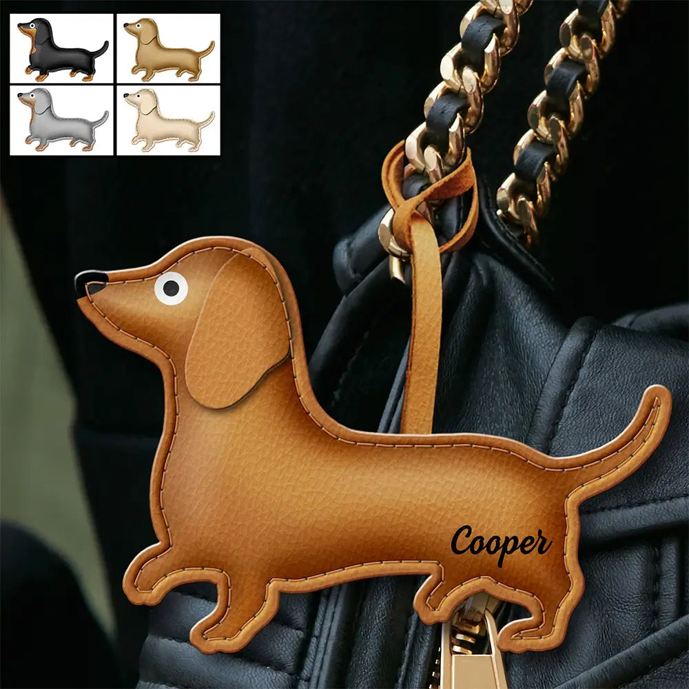Dachshund Shaped, Dog Lovers Charm - Personalized Dog Leather Bag Charm, Keychain