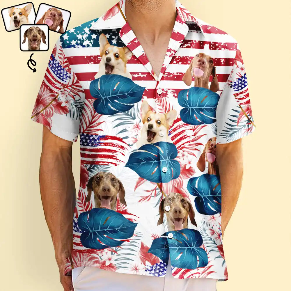 Custom Photo Funny Pet Face Stars And Stripes - Personalized Custom Hawaiian Shirt