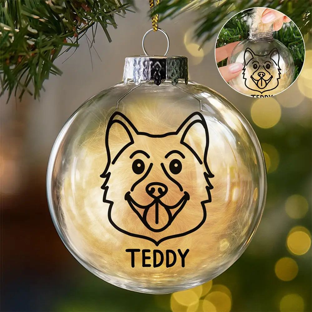 Dog Lovers,Christmas,Love-Dog Line Sketch Face Custom Name - Personalized Fillable Clear Ball Ornament