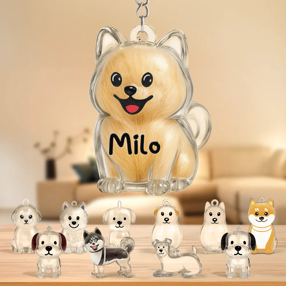 Dog Memorial Keepsake With Custom Name - Personalized Dog Hair Collector Keychain Bag Charm Memorial Storage Box