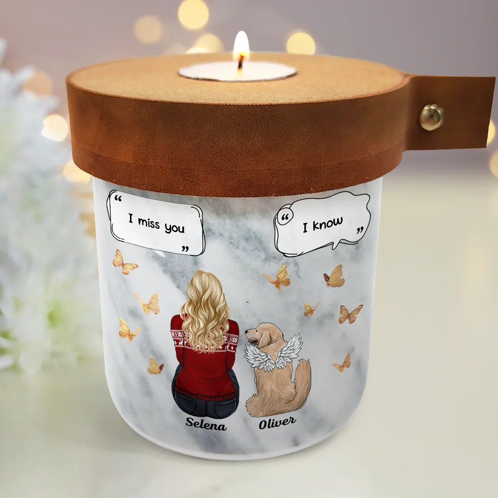 Dog Memorial Urn I Miss You I Know - Personalized Ceramic Jar With Candle Holder Lid