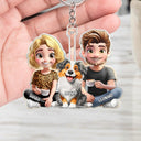 Pet Lovers,Pet Mom,Pet Dad,Dog Lovers,Dog Mom,Dog Dad - Dog Mom Dog Dad Dog Couple 3D Effect - Personalized Cutout Acrylic Keychain
