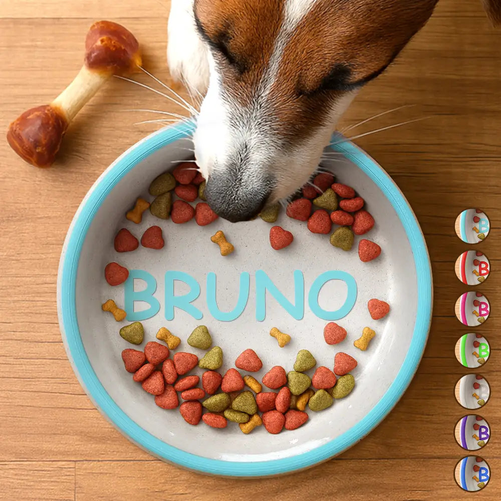 Custom Dog Name In Multicolor - Personalized Pet Bowl