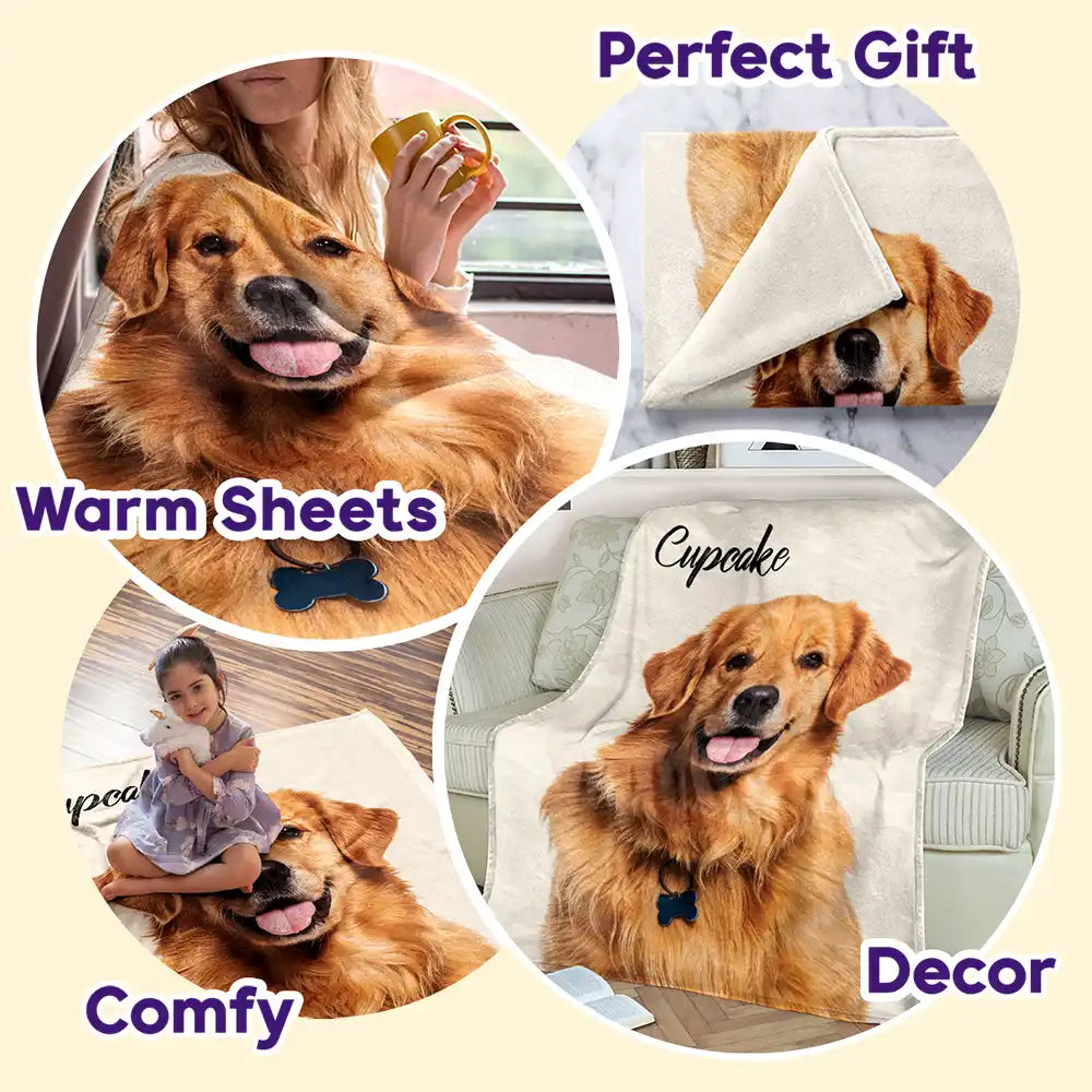 Custom Photo & Name Pet Blanket - Personalized Fleece Blanket