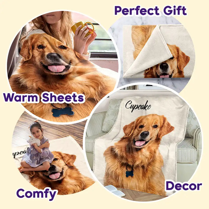 Custom Photo & Name Pet Blanket - Personalized Fleece Blanket