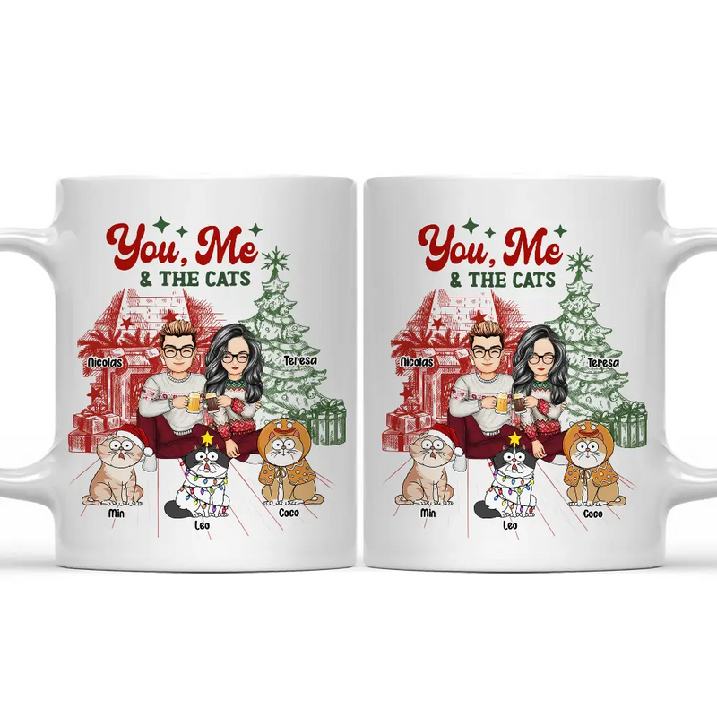 Gift For Couples, Cat Lovers - You, Me And The Cats - Personalized Mug