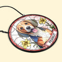 Custom Photo Dog Cat Portrait With Birth Flower - Personalized Stained Glass Window Hanging Suncatcher