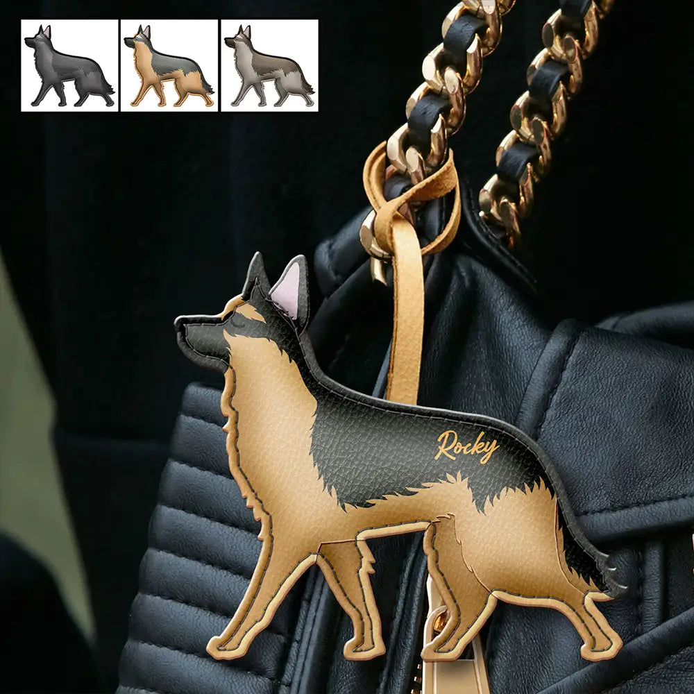 German Shepherd Shaped, Dog Lovers Charm - Personalized Dog Leather Bag Charm, Keychain