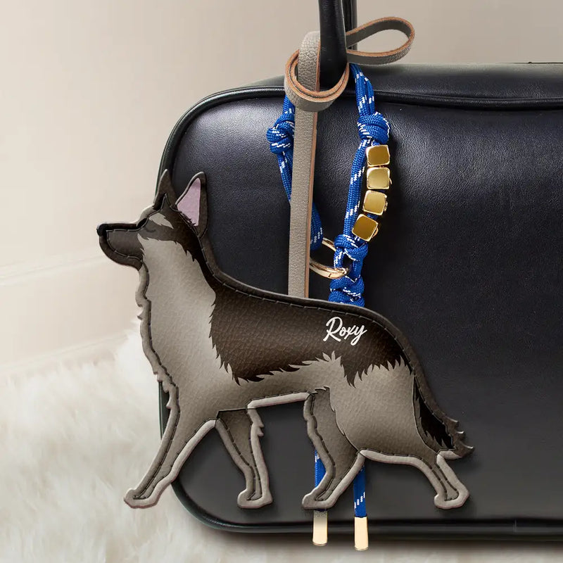 Dog Lovers,Pet Lovers,Dog Mom,Happy-German Shepherd Shaped, Dog Lovers Charm - Personalized Dog Leather Bag Charm, Keychain