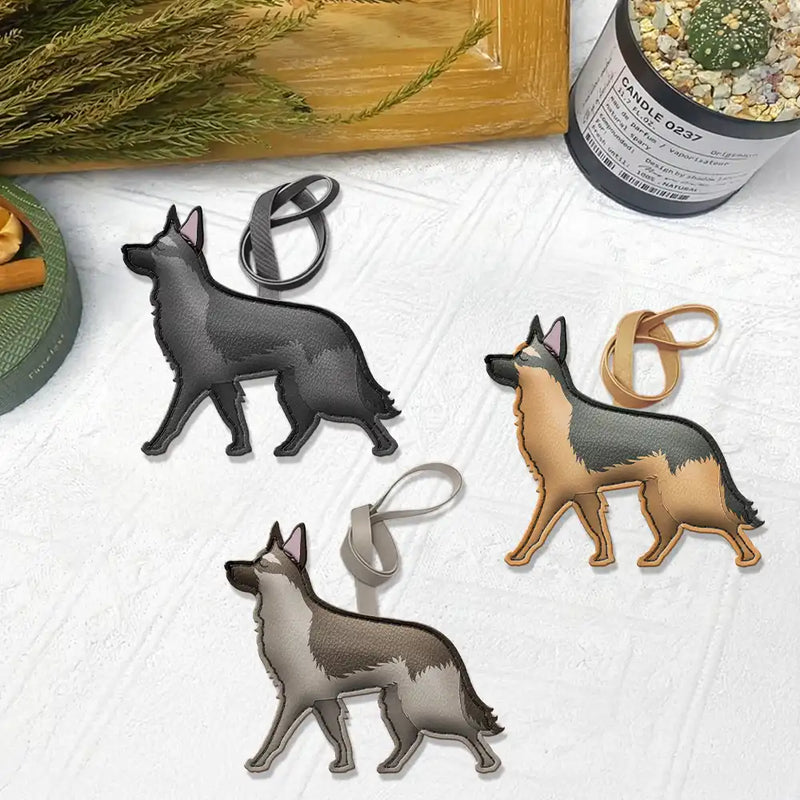 Dog Lovers,Pet Lovers,Dog Mom,Happy-German Shepherd Shaped, Dog Lovers Charm - Personalized Dog Leather Bag Charm, Keychain