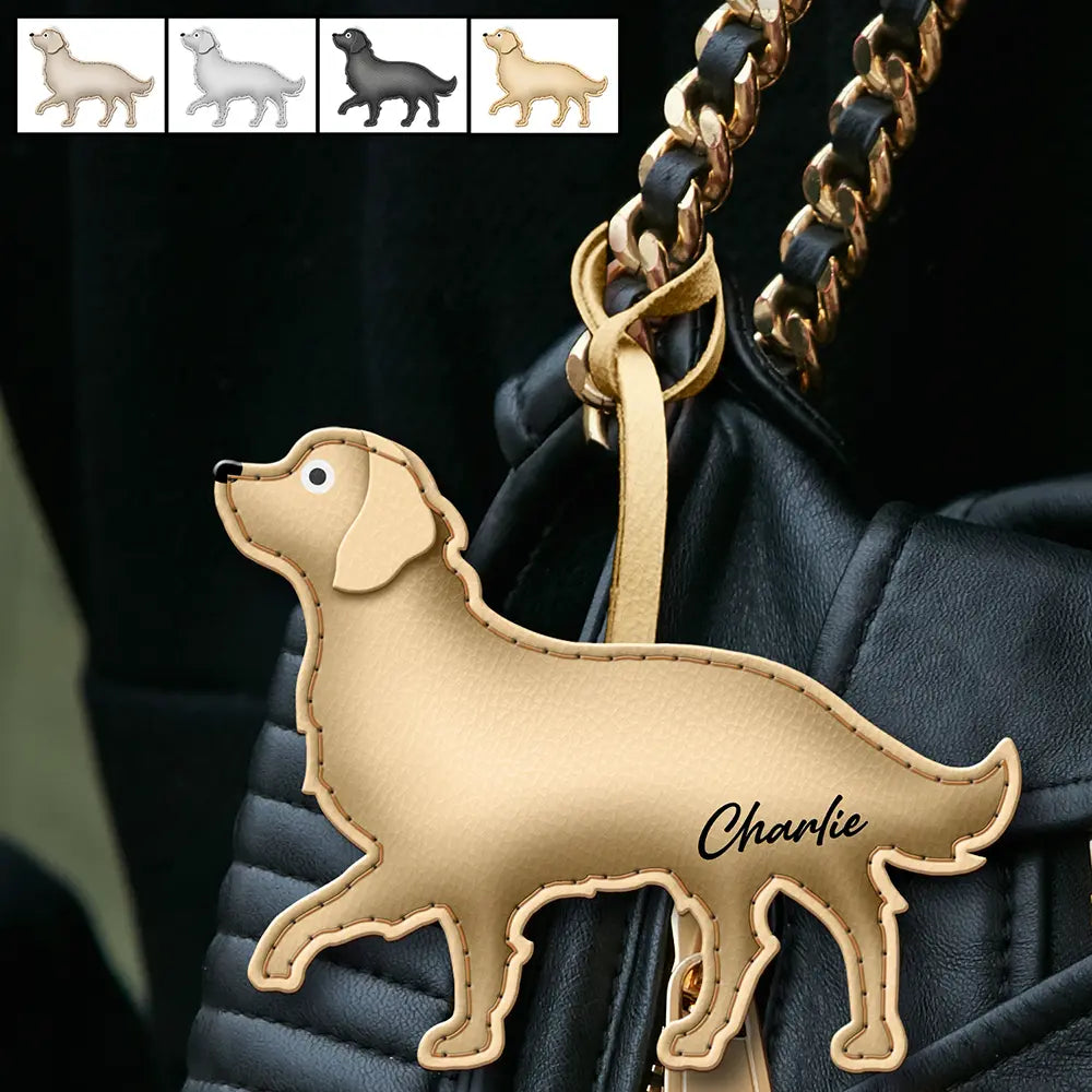 Golden Retriever Shaped, Dog Lovers Charm - Personalized Dog Leather Bag Charm, Keychain