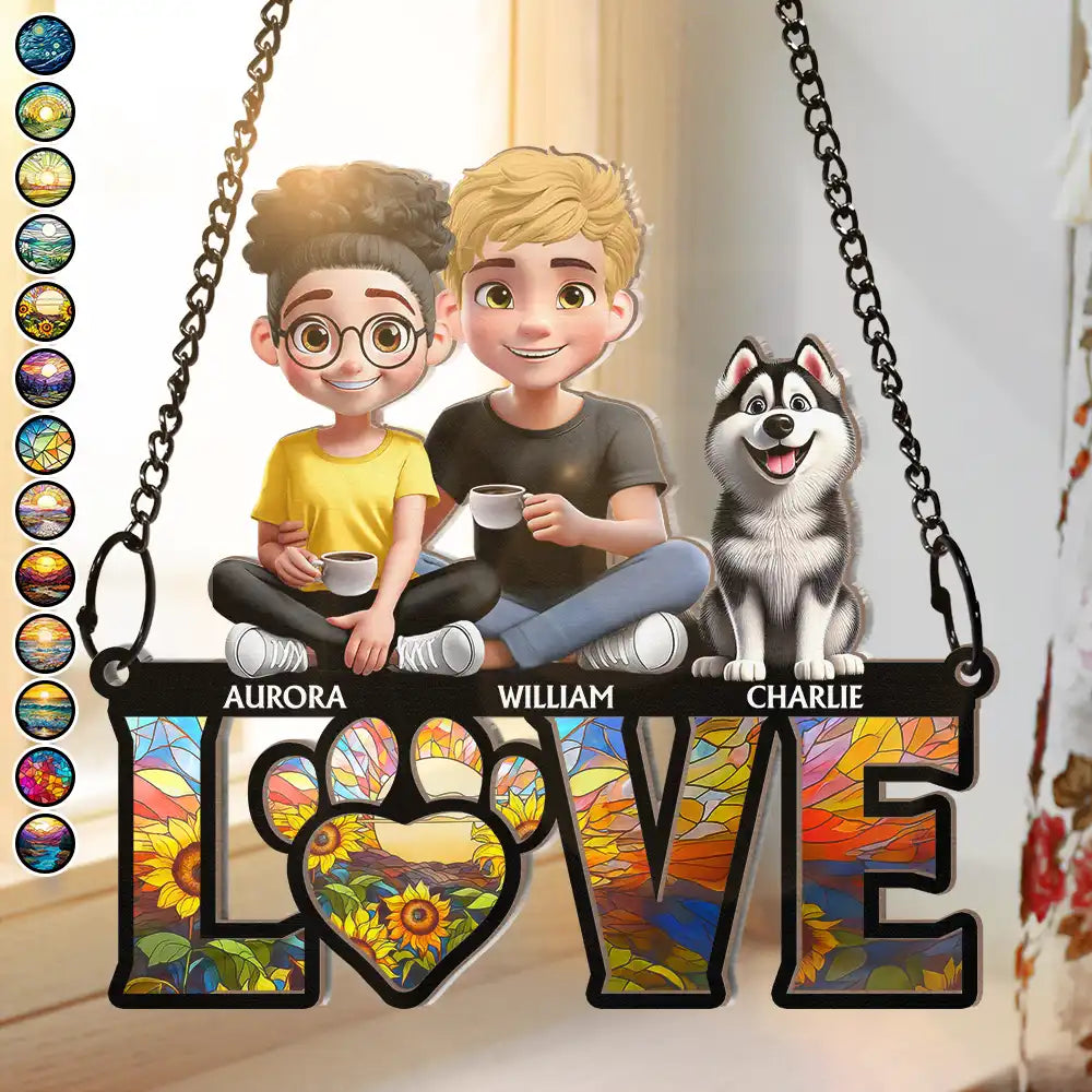 Love Is A Four Legged Word With Pet - Personalized Window Hanging Suncatcher Ornament