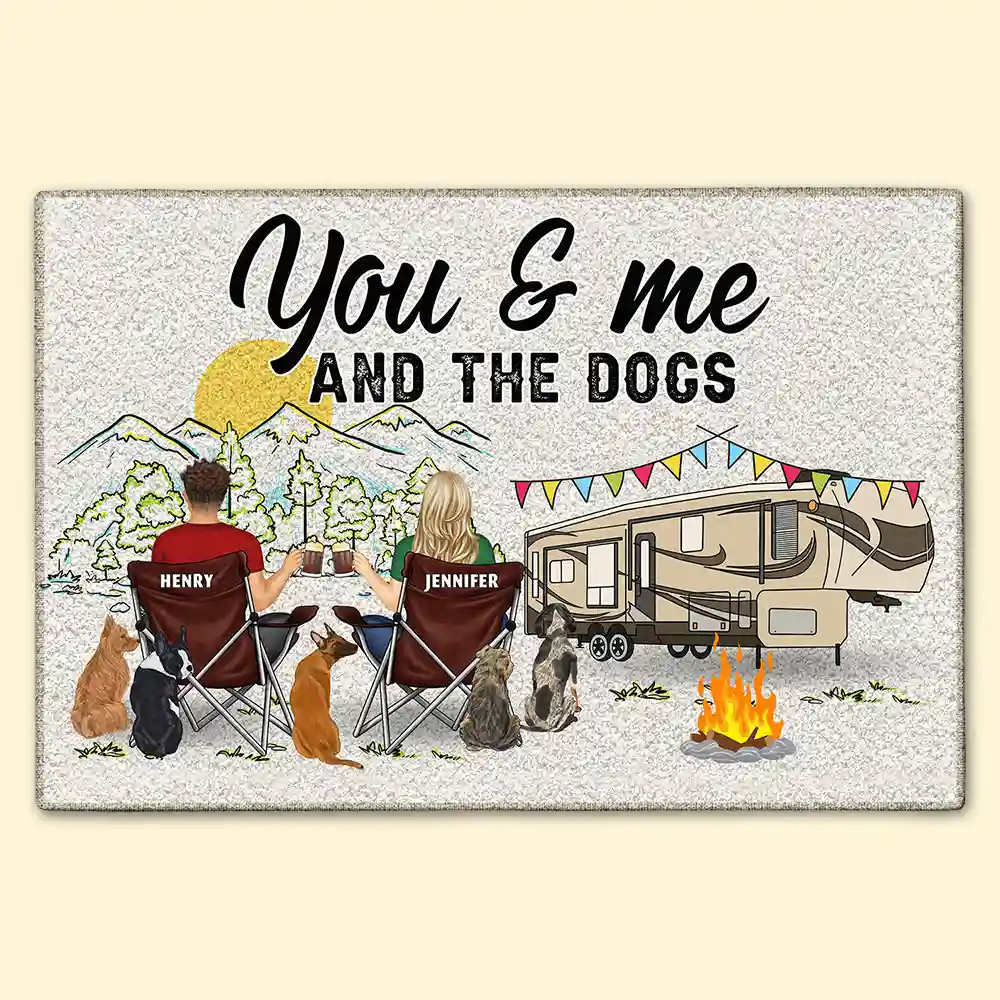 You, Me And The Dogs Home Is Where We Park It - Gift For Camping Lovers - Personalized Doormat