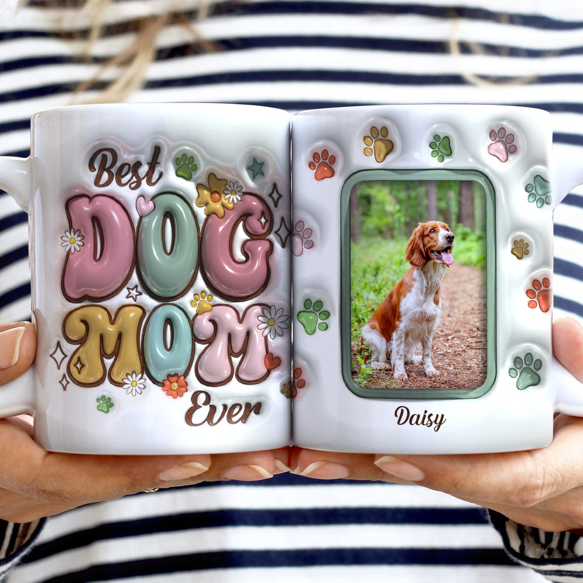 Custom Photo World’s Best Dog Mom - Gift For Dog Lovers - 3D Inflated Effect Printed Mug, Personalized White Edge-to-Edge Mug