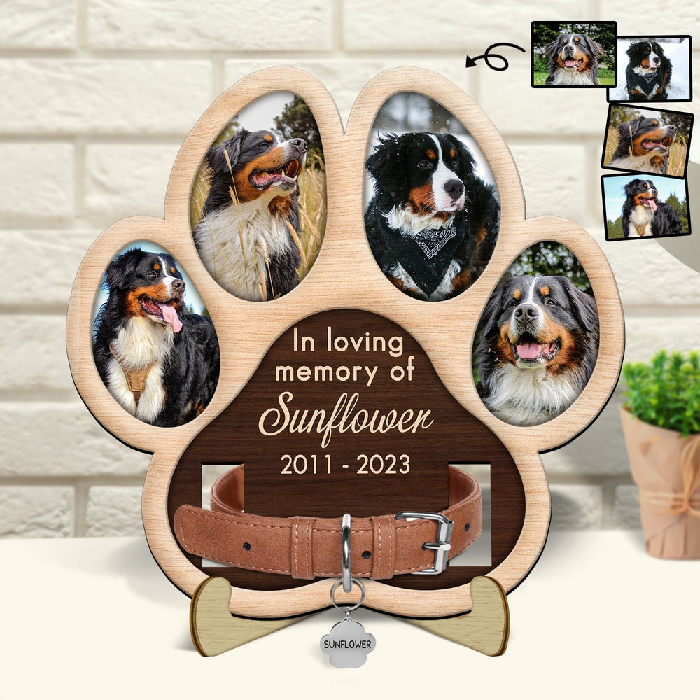 Custom Photo Paw Shape In Loving Memory - Personalized 2-Layered Wooden Plaque With Stand