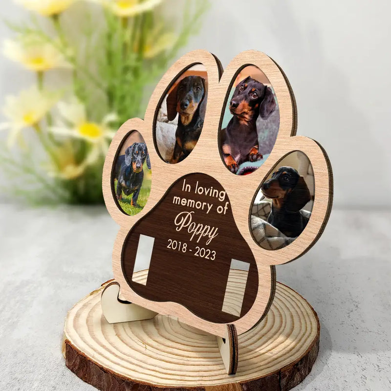 Custom Photo Paw Shape In Loving Memory - Personalized 2-Layered Wooden Plaque With Stand