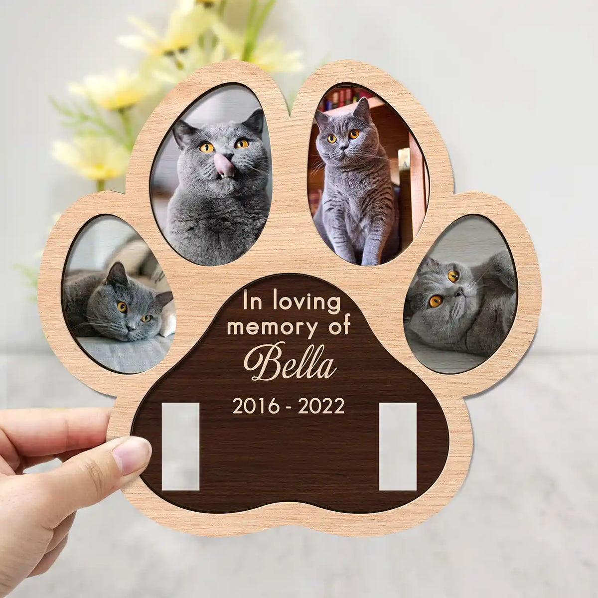 Custom Photo Paw Shape In Loving Memory - Personalized 2-Layered Wooden Plaque With Stand