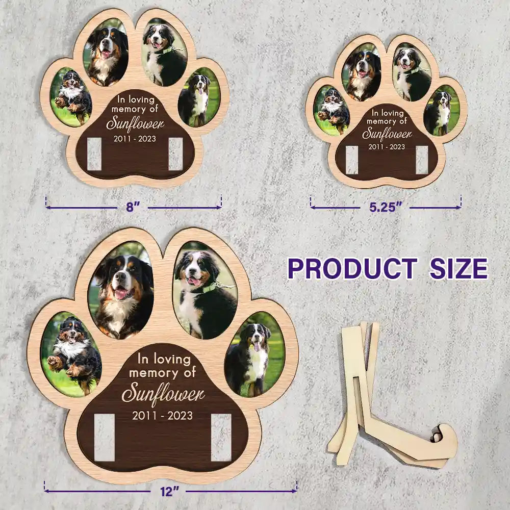Custom Photo Paw Shape In Loving Memory - Personalized 2-Layered Wooden Plaque With Stand