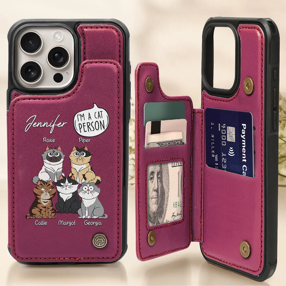 Fier d'être un amoureux des chats - Étui portefeuille à rabat en cuir personnalisé pour téléphone