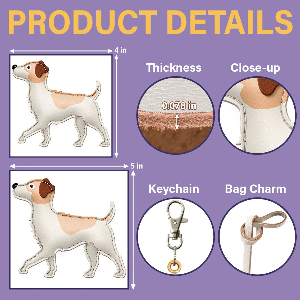 Dog Lovers,Pet Lovers,Dog Mom,Happy-Jack Russell Terrier Shaped, Dog Lovers Charm - Personalized Dog Leather Bag Charm, Keychain