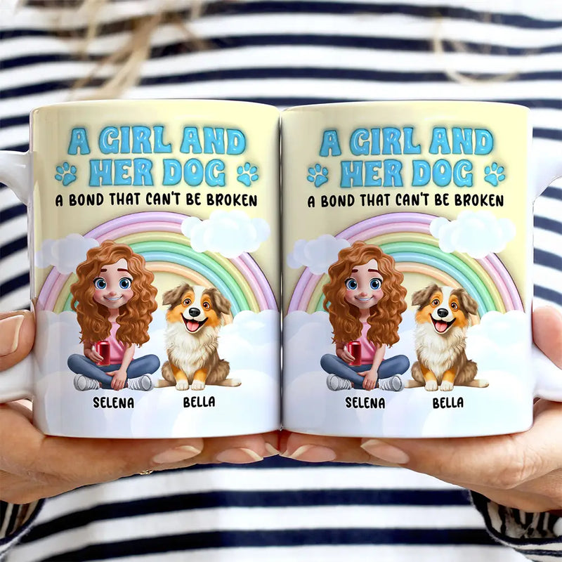 Dog Lovers, Pet Lovers, Dog Mom, Dog Dad, Pet Mom, Pet Dad, Love - Rainbow A Girl And Her Dogs - 3D Inflated Effect Printed Mug, Personalized White Edge-to-Edge Mug