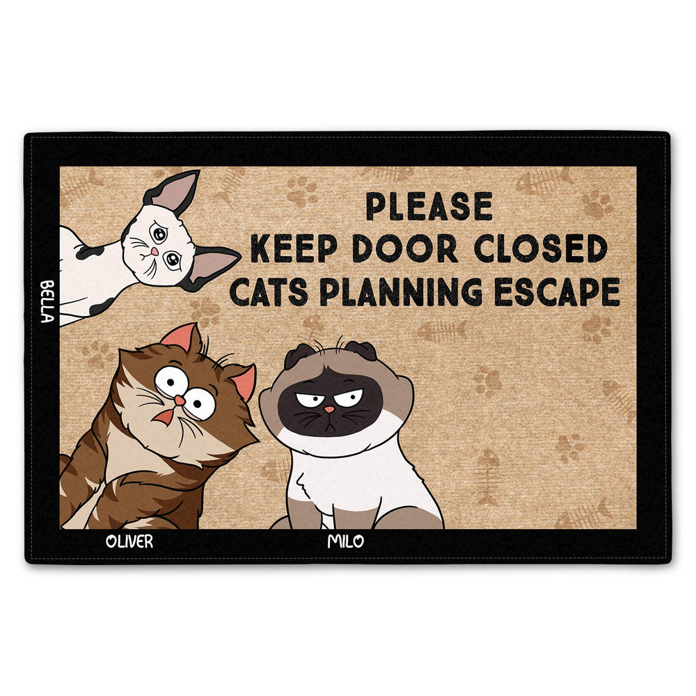 Cartoon Cats Secretly Planning An Escape - Gift For Cat Lovers - Personalized Doormat