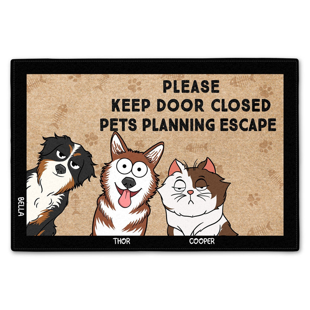 Funny Cartoon Pets Planning Escape - Gift For Pet Lovers - Personalized Doormat