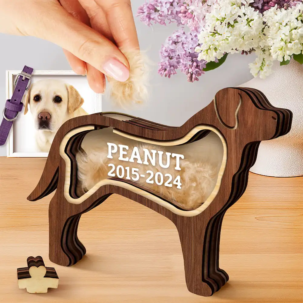 Dog Lovers,Dog Mom,Dog Dad,Pet Lovers,Pet Mom,Pet Dad,Memorial,Sad-Labrador Retriever Dog Memorial Shadowbox Fur Keepsake - Personalized Pet Shaped Wooden Keepsake