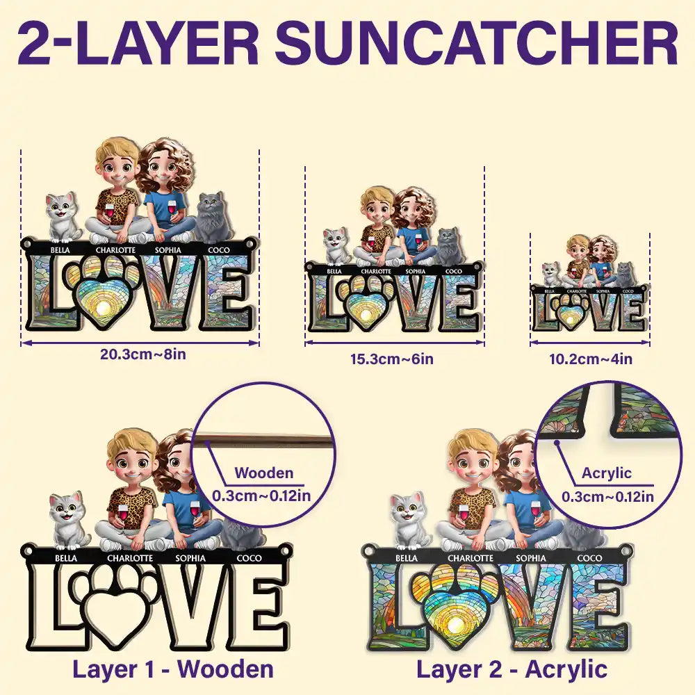 Gift For Couples,Gift For Husband,Gift For Wife,Gift For Boyfriend,Gift For Girlfriend,LGBT,Pet Lovers,Pet Couple,Dog Lovers,Dog Couple,Cat Lovers,Cat Couple,Love - Love Is A Four Legged Word With Dogs Cats - Personalized Window Hanging Suncatcher Ornament