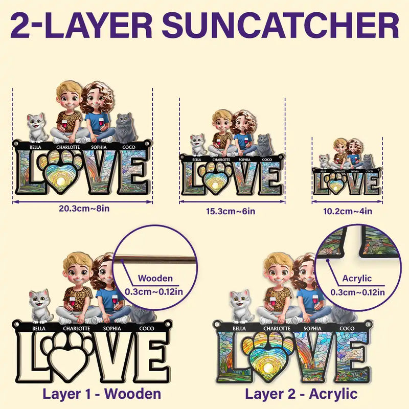 Gift For Couples,Gift For Husband,Gift For Wife,Gift For Boyfriend,Gift For Girlfriend,LGBT,Pet Lovers,Pet Couple,Dog Lovers,Dog Couple,Cat Lovers,Cat Couple,Love - Love Is A Four Legged Word With Dogs Cats - Personalized Window Hanging Suncatcher Ornament