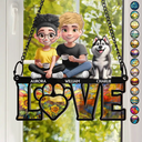 Gift For Couples,Gift For Husband,Gift For Wife,Gift For Boyfriend,Gift For Girlfriend,LGBT,Pet Lovers,Pet Couple,Dog Lovers,Dog Couple,Cat Lovers,Cat Couple,Love - Love Is A Four Legged Word With Dogs Cats - Personalized Window Hanging Suncatcher Ornament