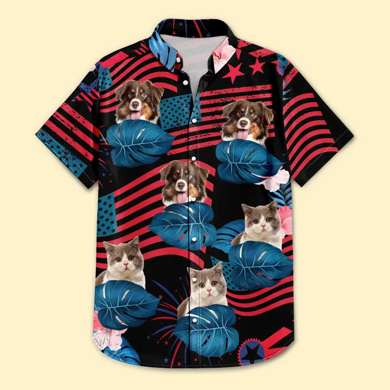 Custom Photo Funny Pet Face Stars And Stripes - Personalized Custom Hawaiian Shirt